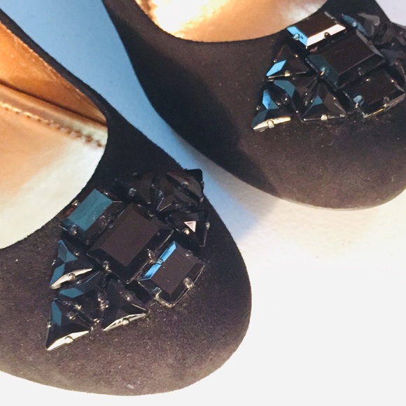 EUC Beyond Beautiful BCBGeneration Bedazzled Black Suede Wedges - Picture 6 of 9